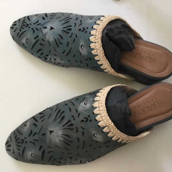 $159!! Veracruz Ombre Teal "Olivetta Mules": New w Box! Size 9 (Runs SMALL!) - Picture 2 of 12
